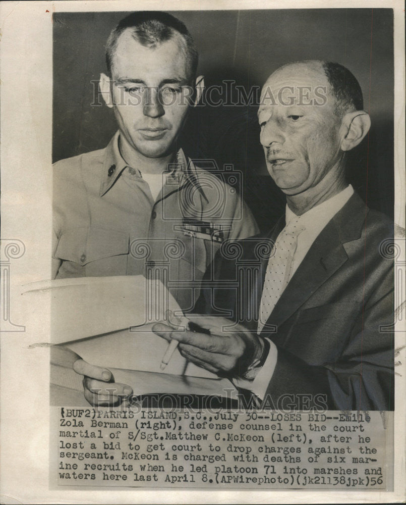 1956 Press Photo Emile Zola Berman Matthew McKeon Sergeant Paltoon - Historic Images