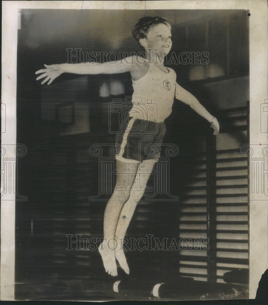 1956 Press Photo Swedish Crown Prince Carl Gustav springs air Gymnastics - Historic Images