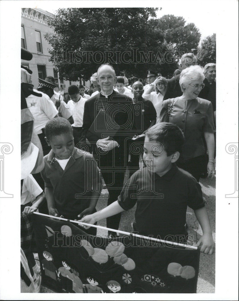 1994 Press Photo Joseph Cardinal Bernardin peace West Side Children School - Historic Images