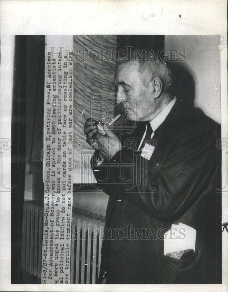 1946 Press Photo Dr A J Carlson American Scientist - Historic Images