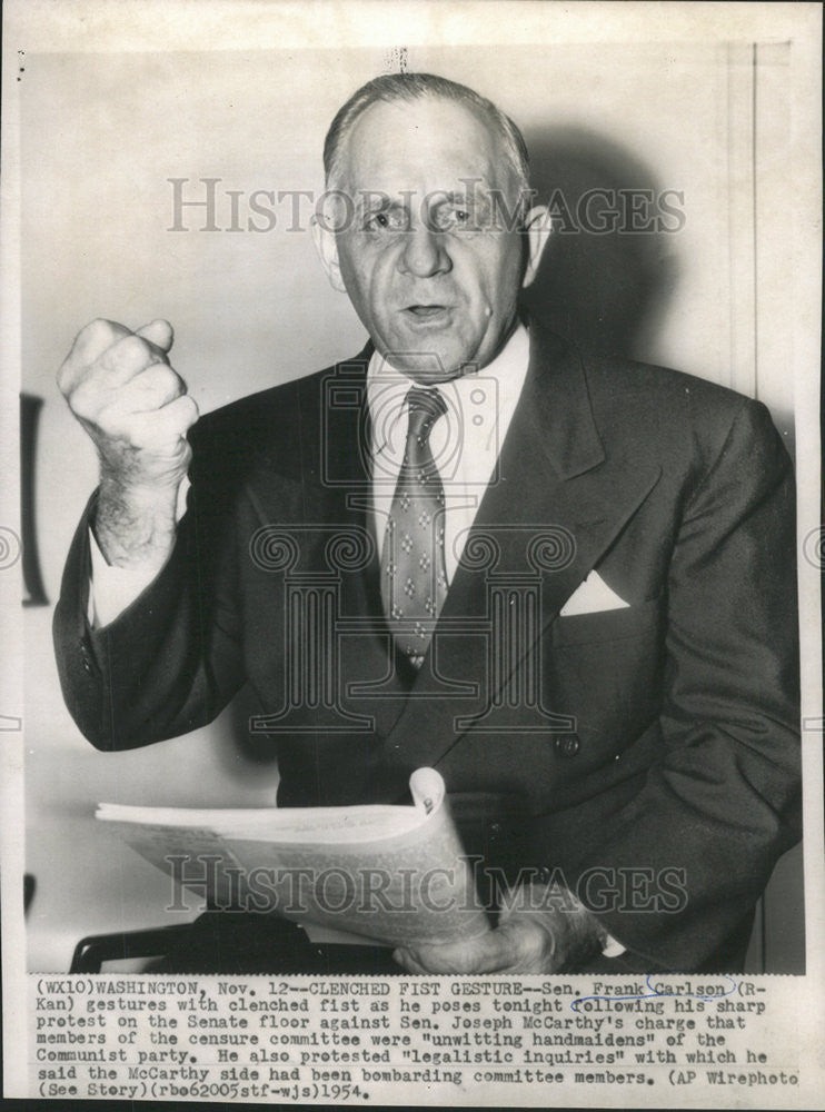 1954 Press Photo  Frank Carlson Senator Governor - Historic Images