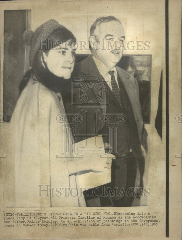1969 Press Photo Princess Caroline of Monaco and her Father - Historic Images