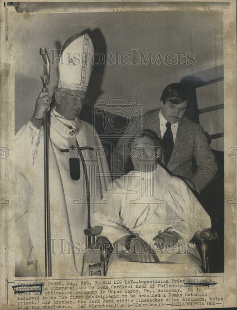 1974 Press Photo Augustinian Friar William E Atkinson Ordained Priest - Historic Images