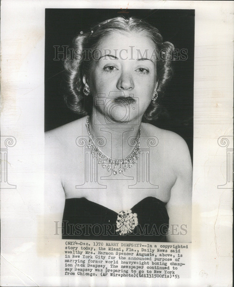 1953 Press Photo Estelle Auguste Philanthropist Business Harmon Spencer Wife - Historic Images