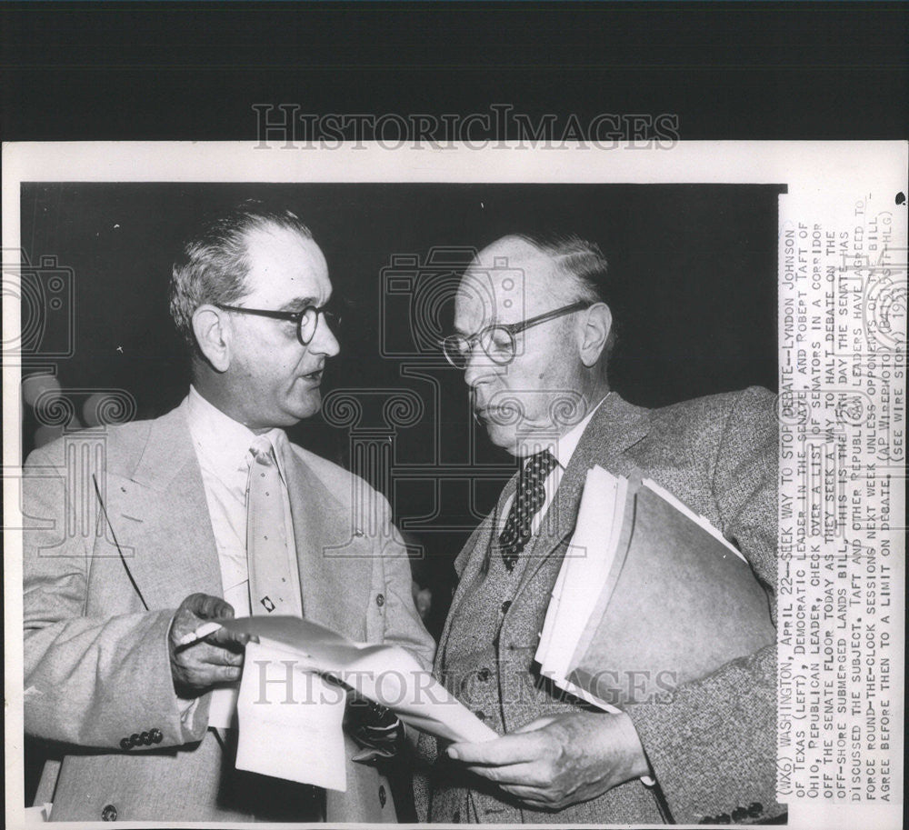 1953 Press Photo Lyndon Johnson Robert Taft Chio Democratic Leader Washington - Historic Images