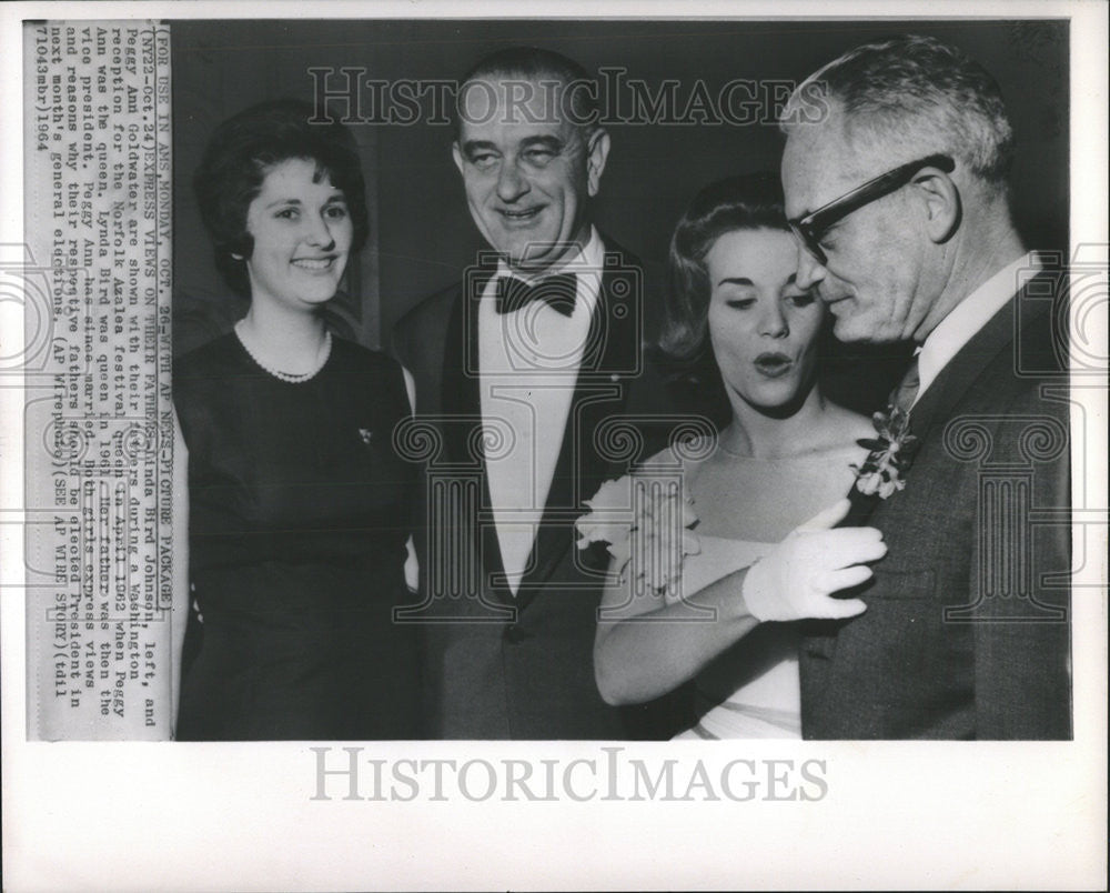 1964 Press Photo Linda Bird Johnson Peggy Ann Goldwater Washington Azalea Queen - Historic Images