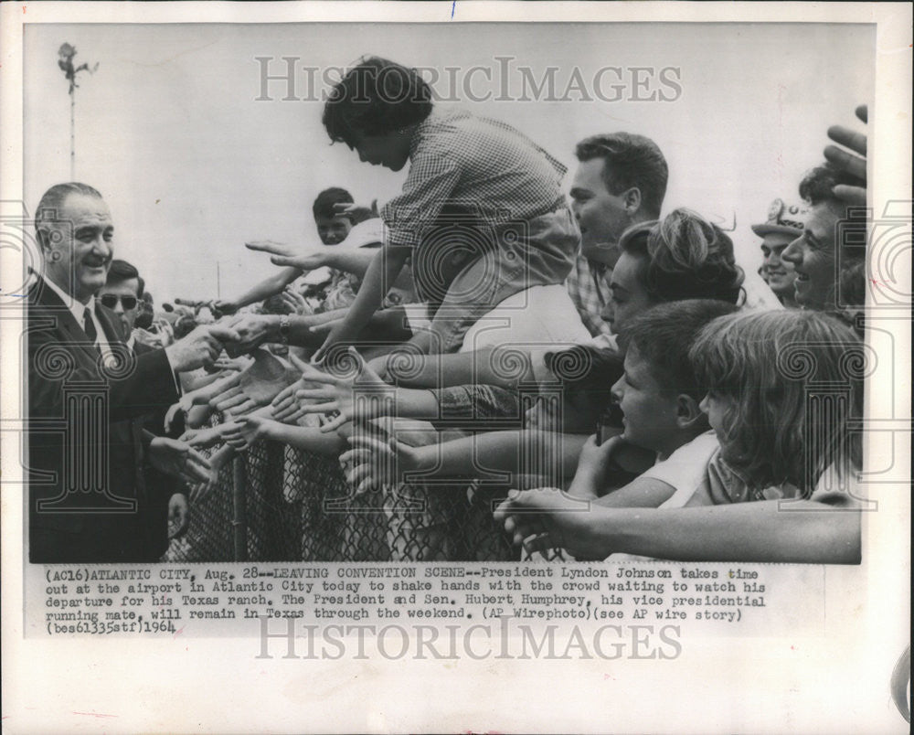 1964 Press Photo President Lyndon Johnson Atlantic Senator Hubert Humphrey - Historic Images