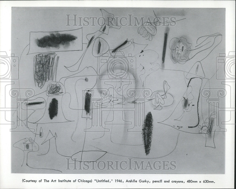 1946 Press Photo Arshile Gorky pencil and crayon Art Institute - Historic Images