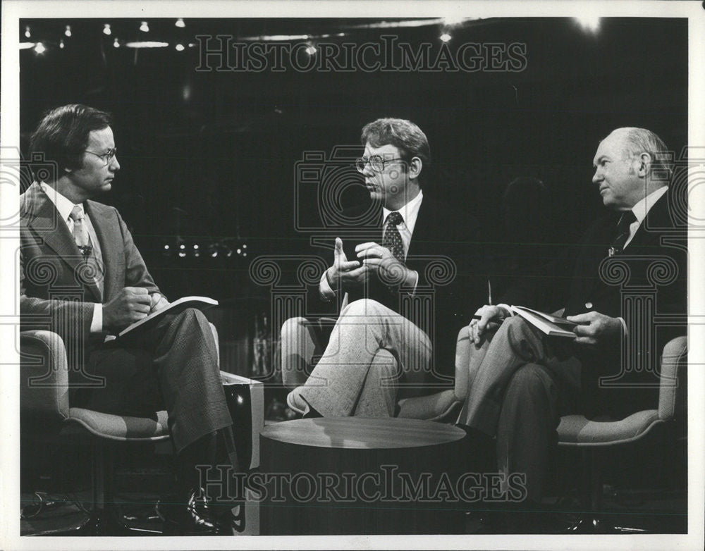 1980 Press Photo Bill Moyers Jeff Greenfield James Kilpatrick Walter Cronkite - Historic Images