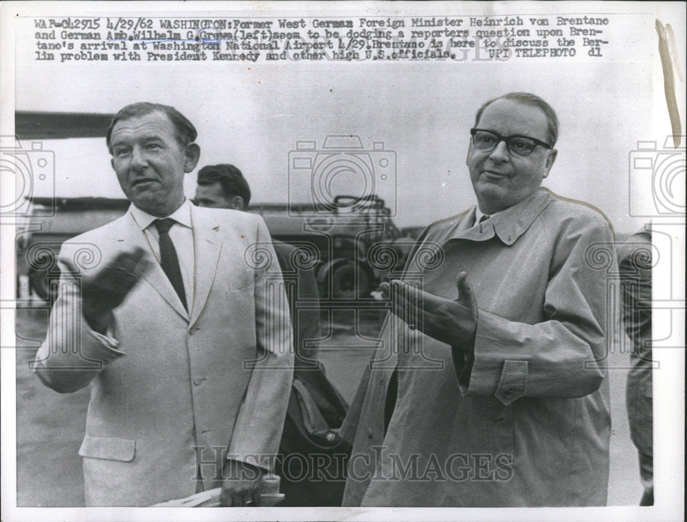 1962 Press Photo West German Foreign Minister Heinrich Von Brentano - Historic Images