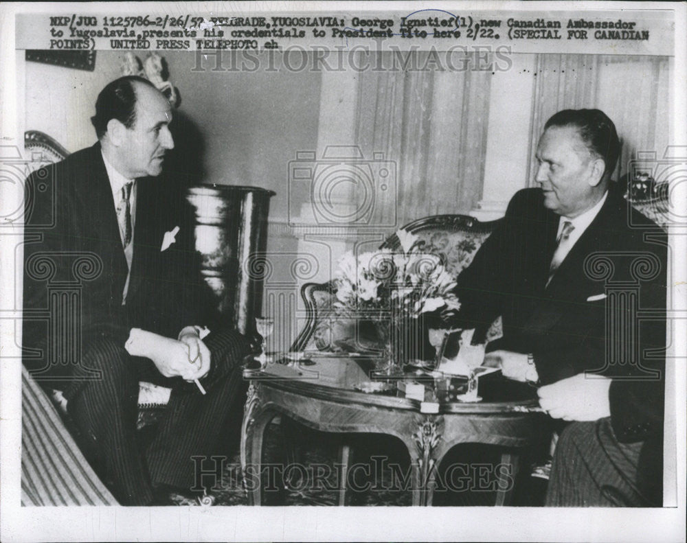 1957 Press Photo George Ignatief Canadian Ambassador Yugoslavia - Historic Images