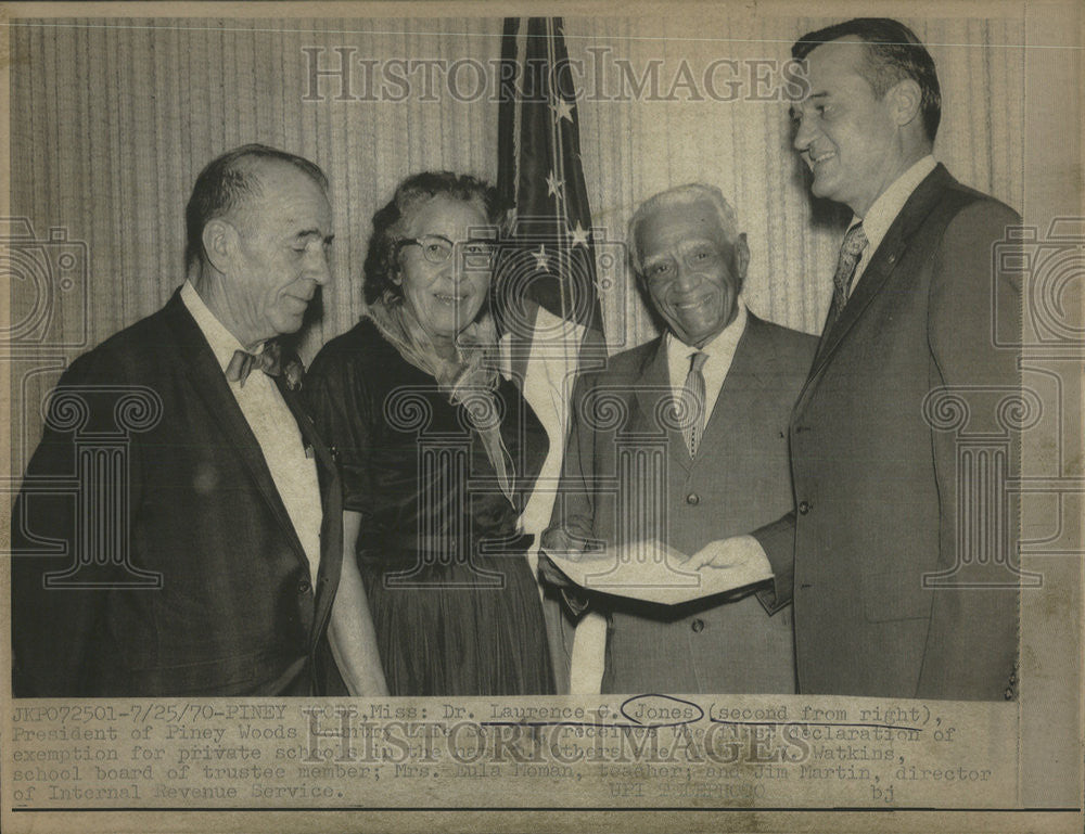 1970 Press Photo Dr. Laurence C. Jones, President of Piney Woods Country Life - Historic Images