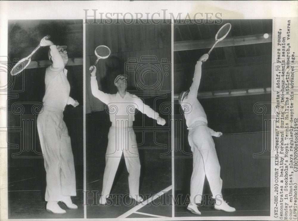 1952 Press Photo King Gustav Adolf Tennis session Stockholm&#39;s Royal Tennis Hall - Historic Images