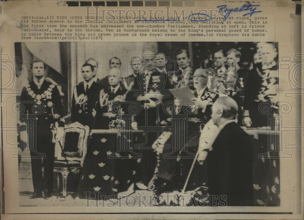 1971 Press Photo King Gustaf Adolf Swedish Parliament Stockholm Prince Carl - Historic Images