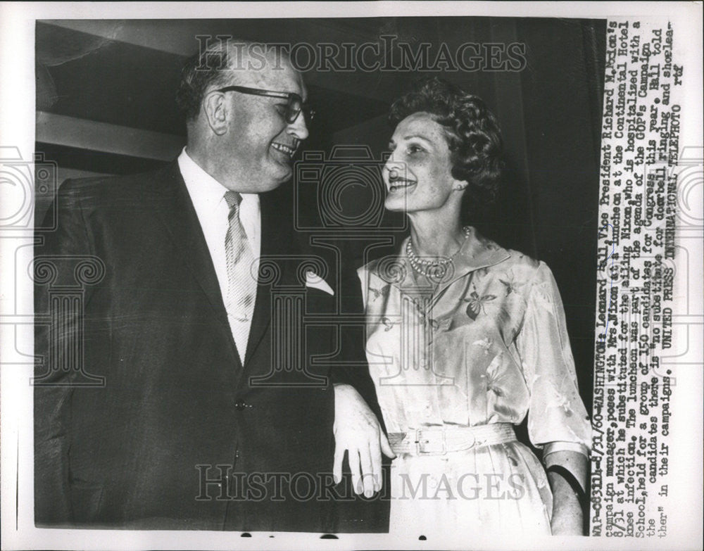 1960 Press Photo Leonard Hall, Vice Pres. Richard M. Nixon&#39;s Campaign Manager - Historic Images