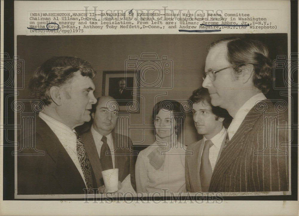 1975 Press Photo Jerome Ambro Jr. Martha Keys Andrew Maguire Congressmen - Historic Images