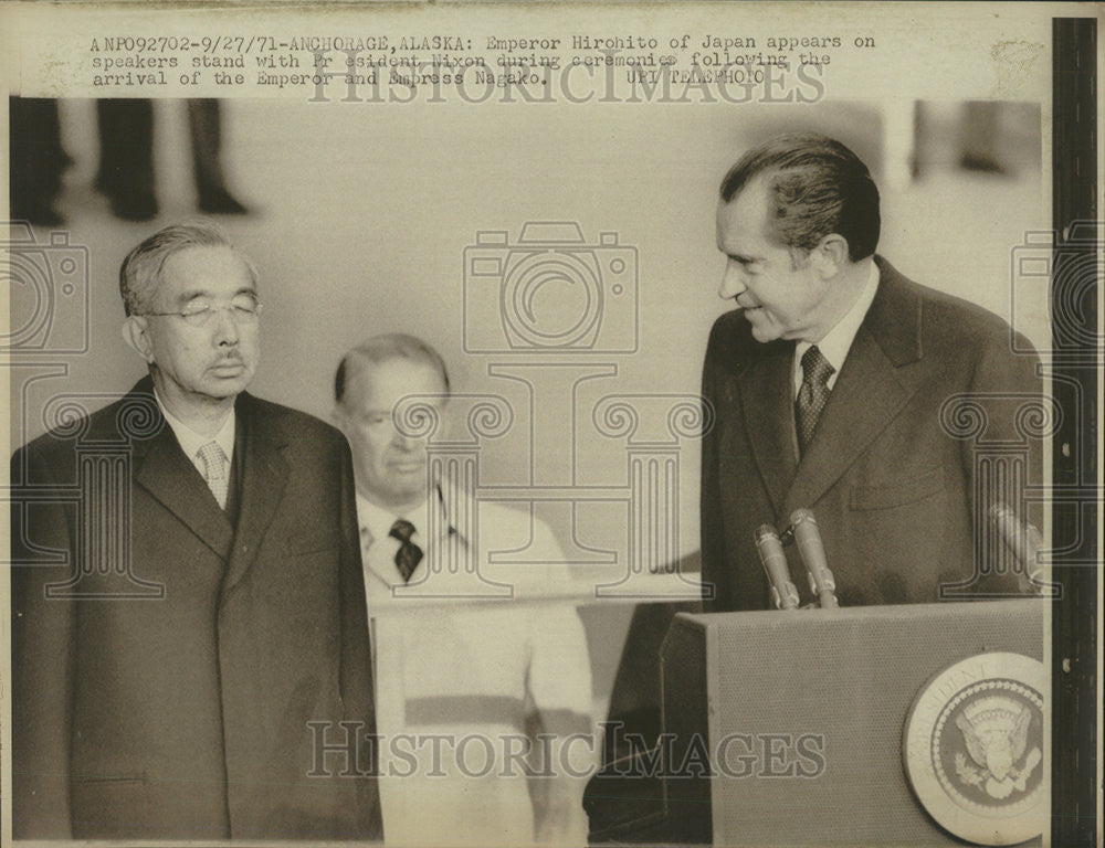 1971 Press Photo Nagako Emperor Hirohito Japan president Nixon during ceremonies - Historic Images