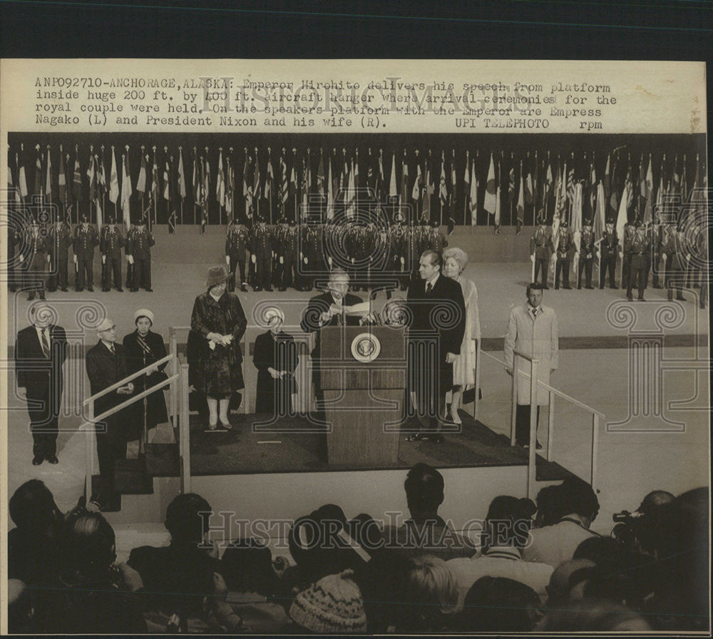 1971 Press Photo Emperor Hirohito Royal couple President Nixon Wife ceremonies - Historic Images