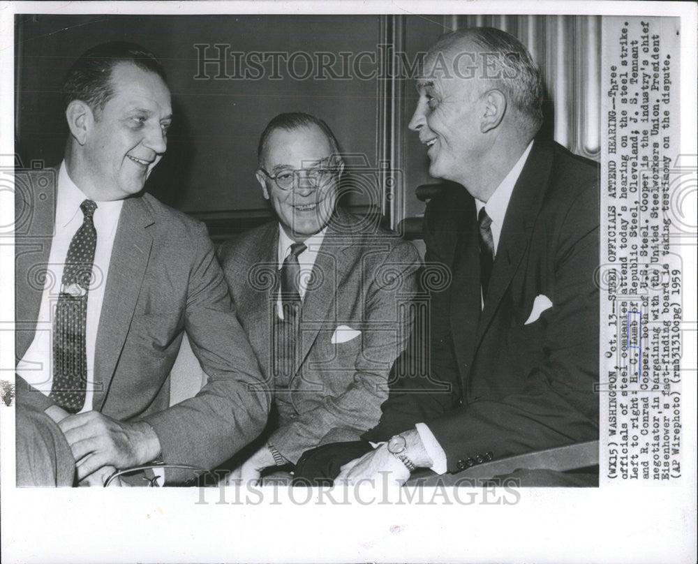 1959 Press Photo HC Lumb Tennant Conrad Cooper steel company official strike - Historic Images