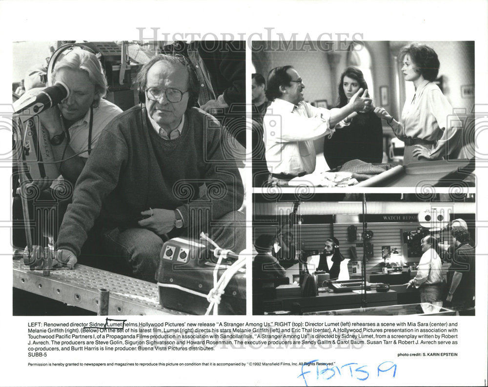 1992 Press Photo Sidney Lumet  Hollywood Pictures Melanie Griffith Mia Sara New - Historic Images