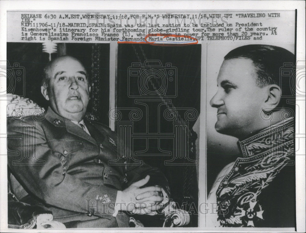 1959 Press Photo Generalissimo Francisco Franco of Spain - Historic Images