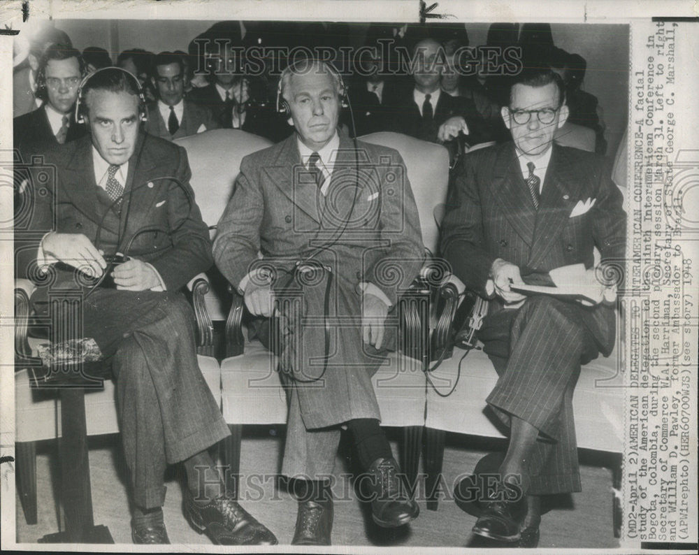 1948 Press Photo Interamerican Conference Bogota George Marshall William Pawley - Historic Images