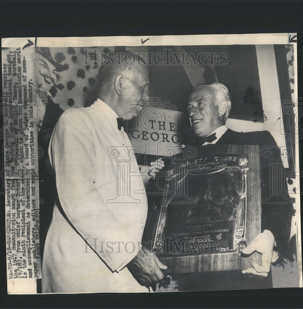 1948 Press Photo Secretary Washington State George Marshall Humanitarian award - Historic Images