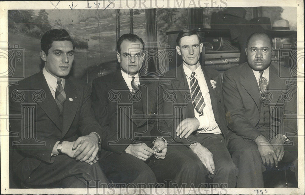 1938 Press Photo Stockyard Strike Discussed March Harris Brown Johnson - Historic Images