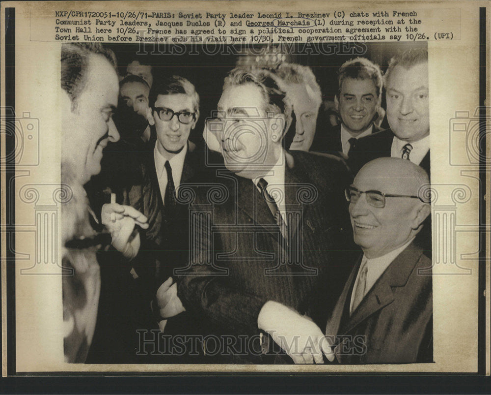 1971 Press Photo Soviet Party Leader Leonid Brezhnev Chat French Communist - Historic Images