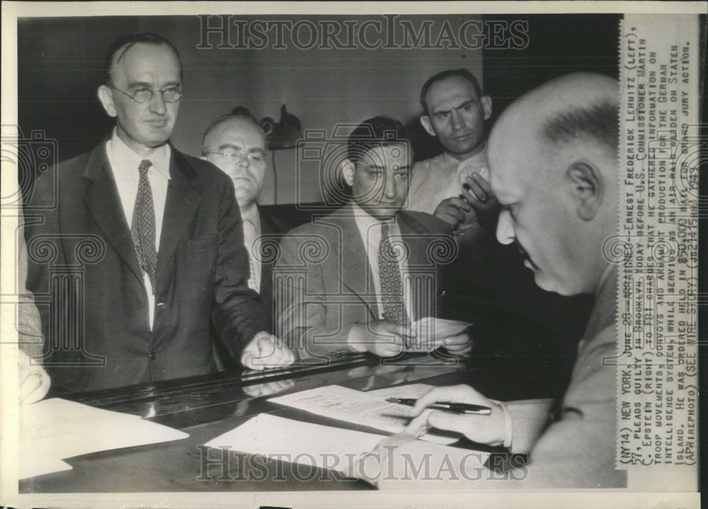 1943 Press Photo Ernest Fredrick Lehmitz Pleads Quilty Brooklyn US Commissioner - Historic Images