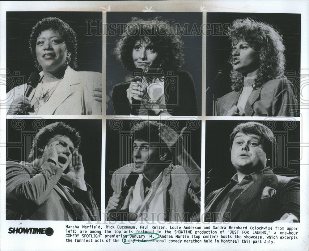 1987 Press Photo Andrea Martin host Just Laugh show Marsha Warfield Paul Reiser - Historic Images