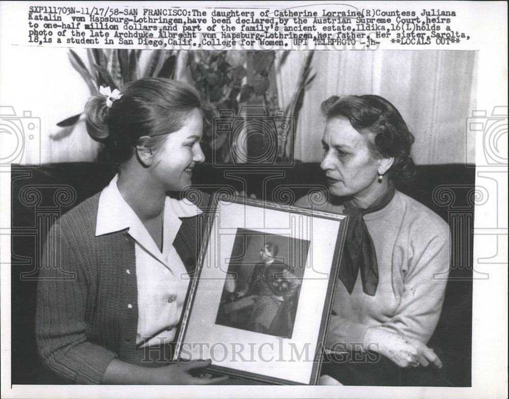 1958 Press Photo Heirs Countess Juliana Katalin von Hapsburg Lothringen - Historic Images