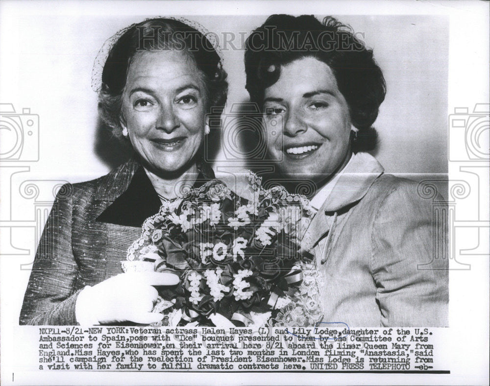 1956 Press Photo Helen Hayes, Actress &amp; Lily Lodge, Ambassador&#39;s Daughter - Historic Images