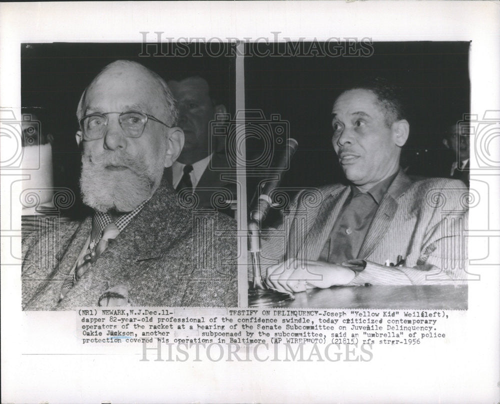 1956 Press Photo Joseph Yellow Kid Weil Juvenile Delinquency Oakie Jackson - Historic Images