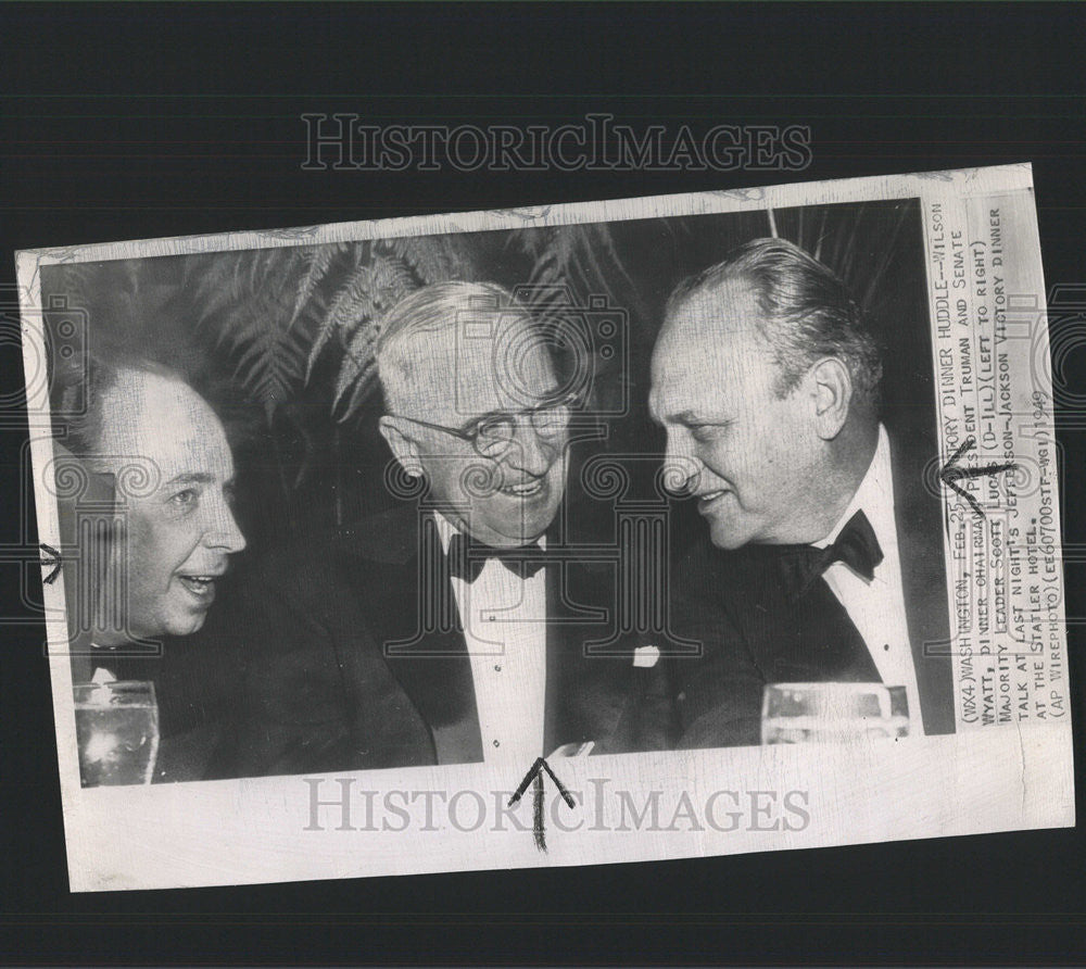 1949 Press Photo Wilson Wyatt Dinner Chairman President Truman Senate Majority - Historic Images