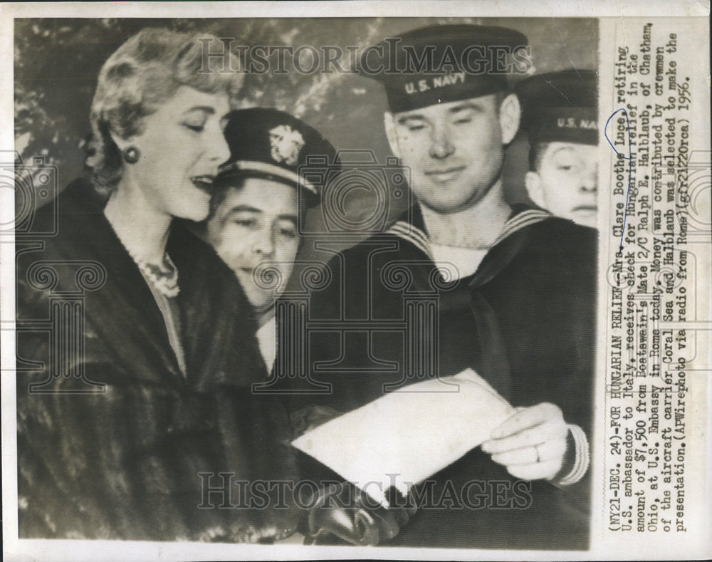 1956 Press Photo Mrs Clare Boothe Luce Retire US Ambassador Italy Hungarian - Historic Images