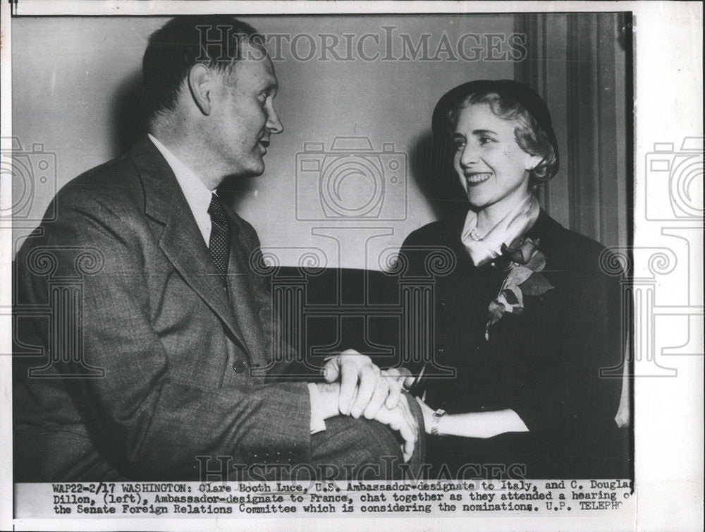 Press Photo Clare Booth Luce Douglas Dillon Ambassador Italy France - Historic Images