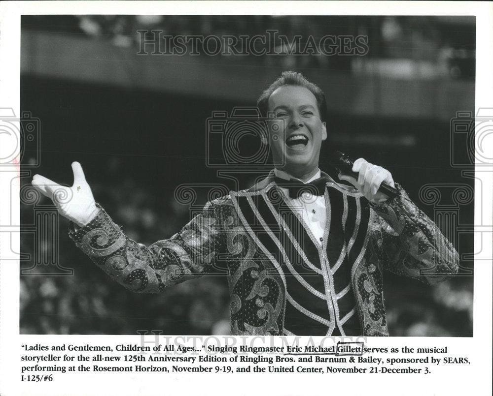 1995 Press Photo Ringling Brother 125th Anniversary Eric Michael Gillett singer - Historic Images