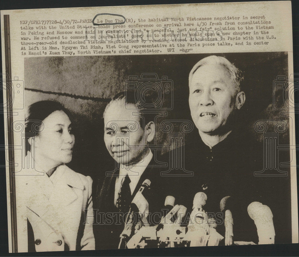 1972 Press Photo Le Duc Tho North Vietnam Peace Negotiator - Historic Images