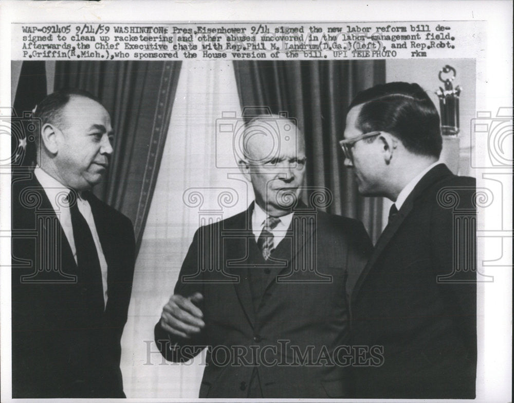 1959 Press Photo Eisenhower labor management field racketeering Phil Landrum - Historic Images