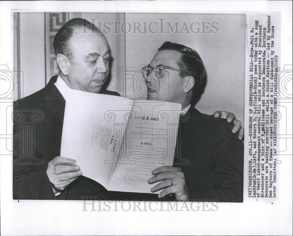 1959 Press Photo Philip Landrum Robert Griffin Washington Sam Rayburn Texas Bill - Historic Images