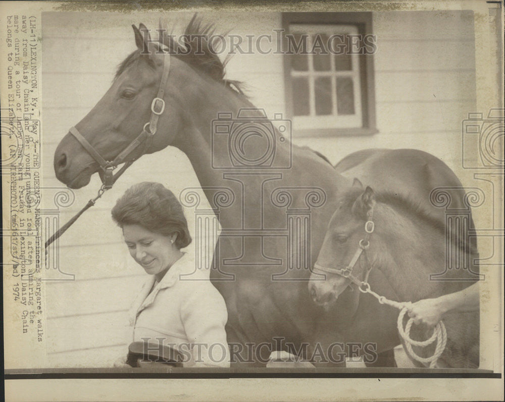 1974 Press Photo Princess Margaret Daisy Chain Tour of Darby Dan Farm Horse - Historic Images