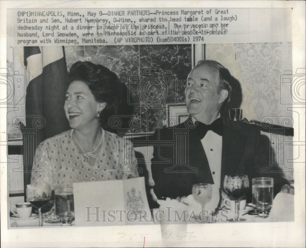 1974 Press Photo Princess Margaret Great Britain Hubert Humphrey head table - Historic Images