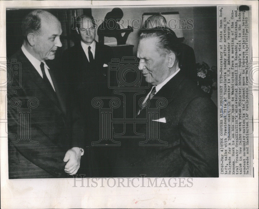 1963 Press Photo Secretary od State Dean Rusk President Tito of Tugoslavia - Historic Images
