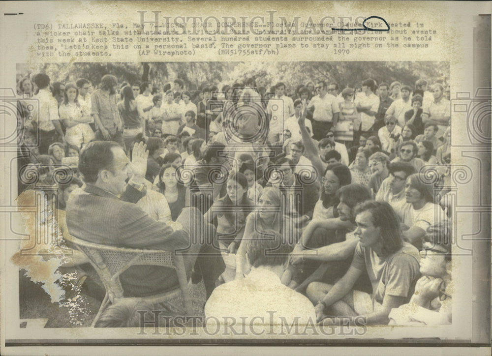 1970 Press Photo Florida Governor Claude Kirk State University student Kent - Historic Images