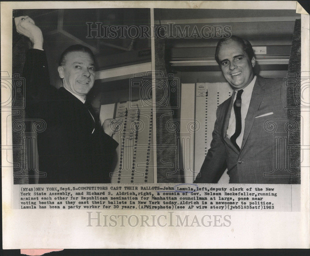 1963 Press Photo John Lamula New York State Assembly Richard Aldrich Gov Nelson - Historic Images