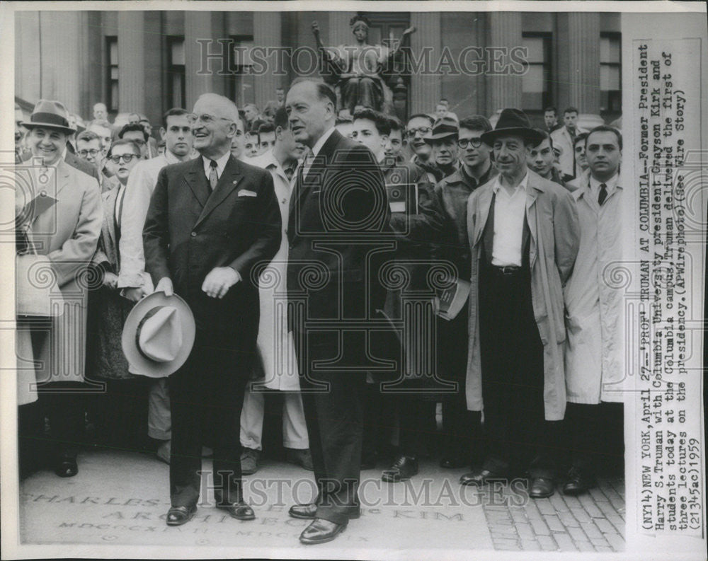 1959 Press Photo President Harry Truman Columbia University Grayson Kirk Campus - Historic Images