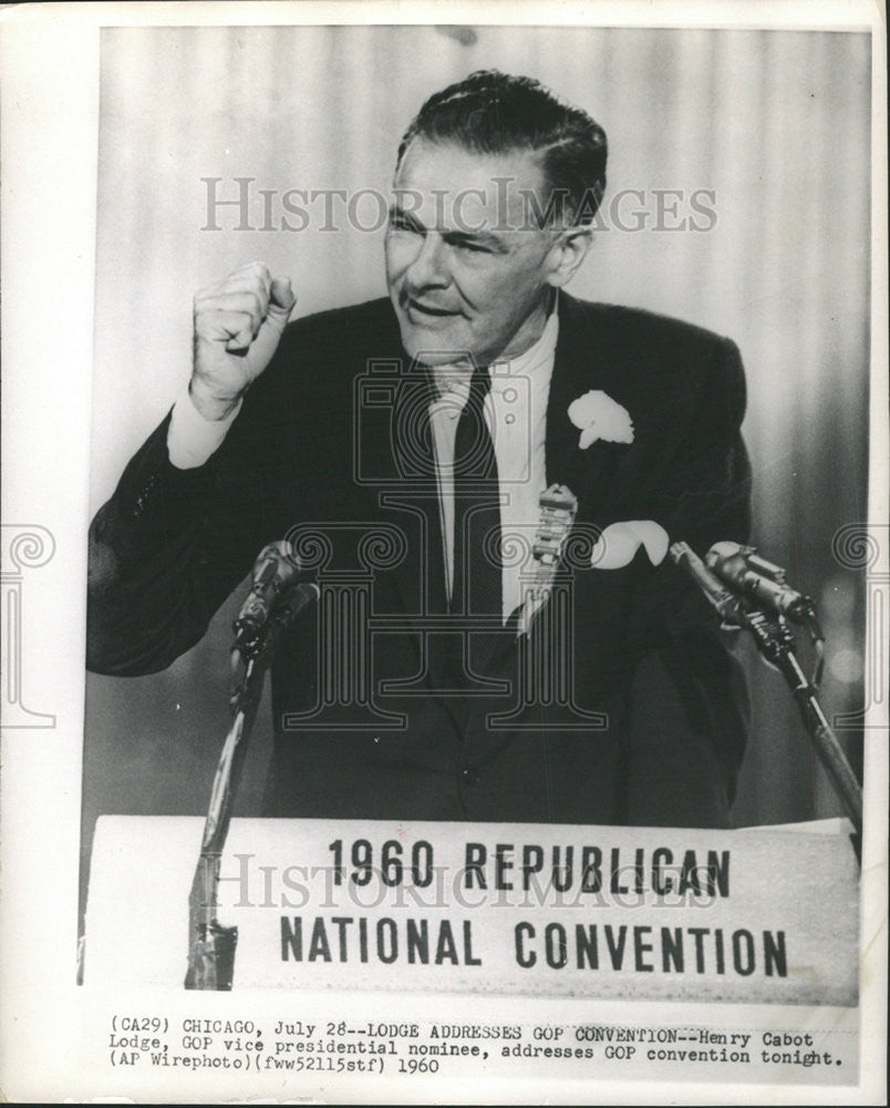 1960 Press Photo Henry Cabot GOP vice presidential nominee addresses GOP convent - Historic Images