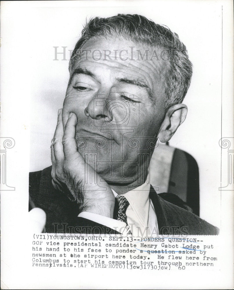 1960 Press Photo GOP Vice Presidential Candidate Henry Cabot Lodge - Historic Images