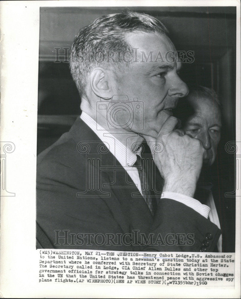 1960 Press Photo Henry Cabot Lodge US Ambassador United Nations Christian Herter - Historic Images